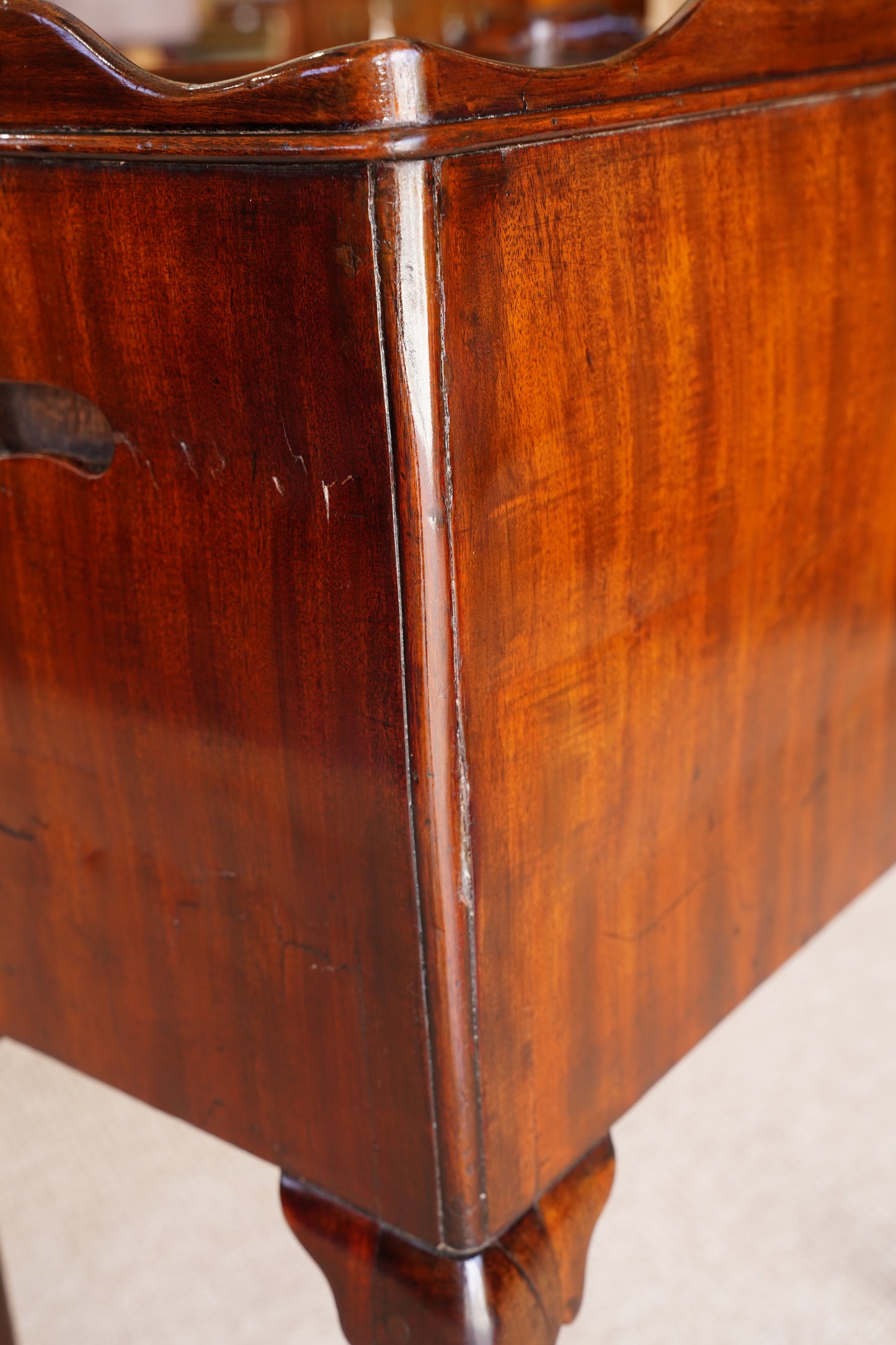 Antique Edwardian Mahogany Tray-Top Tambour Bedside Cabinet