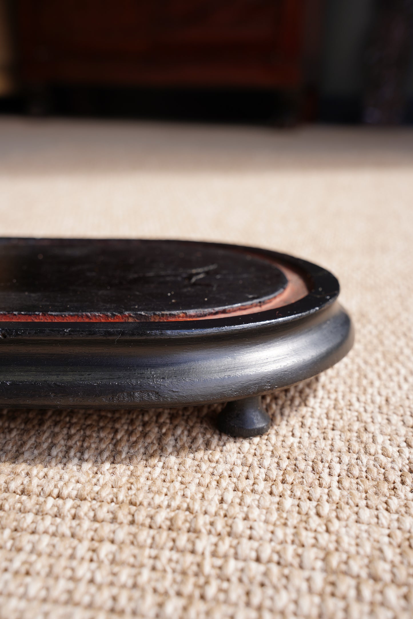 Antique Ebonized Oval Plinth Display Stand Base