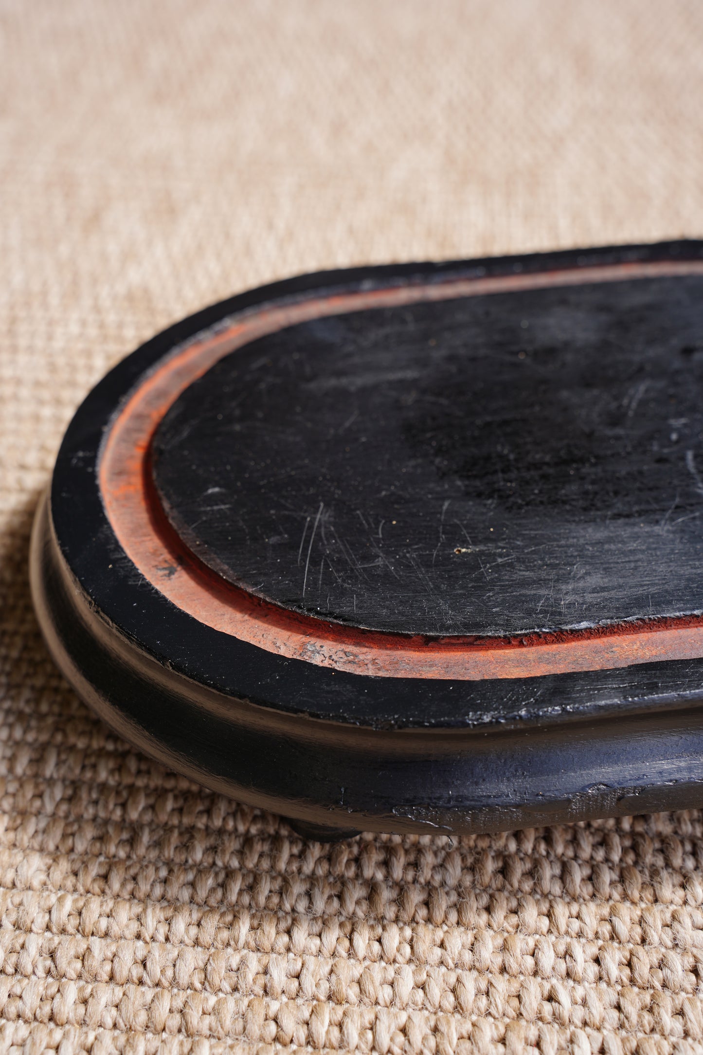 Antique Ebonized Oval Plinth Display Stand Base