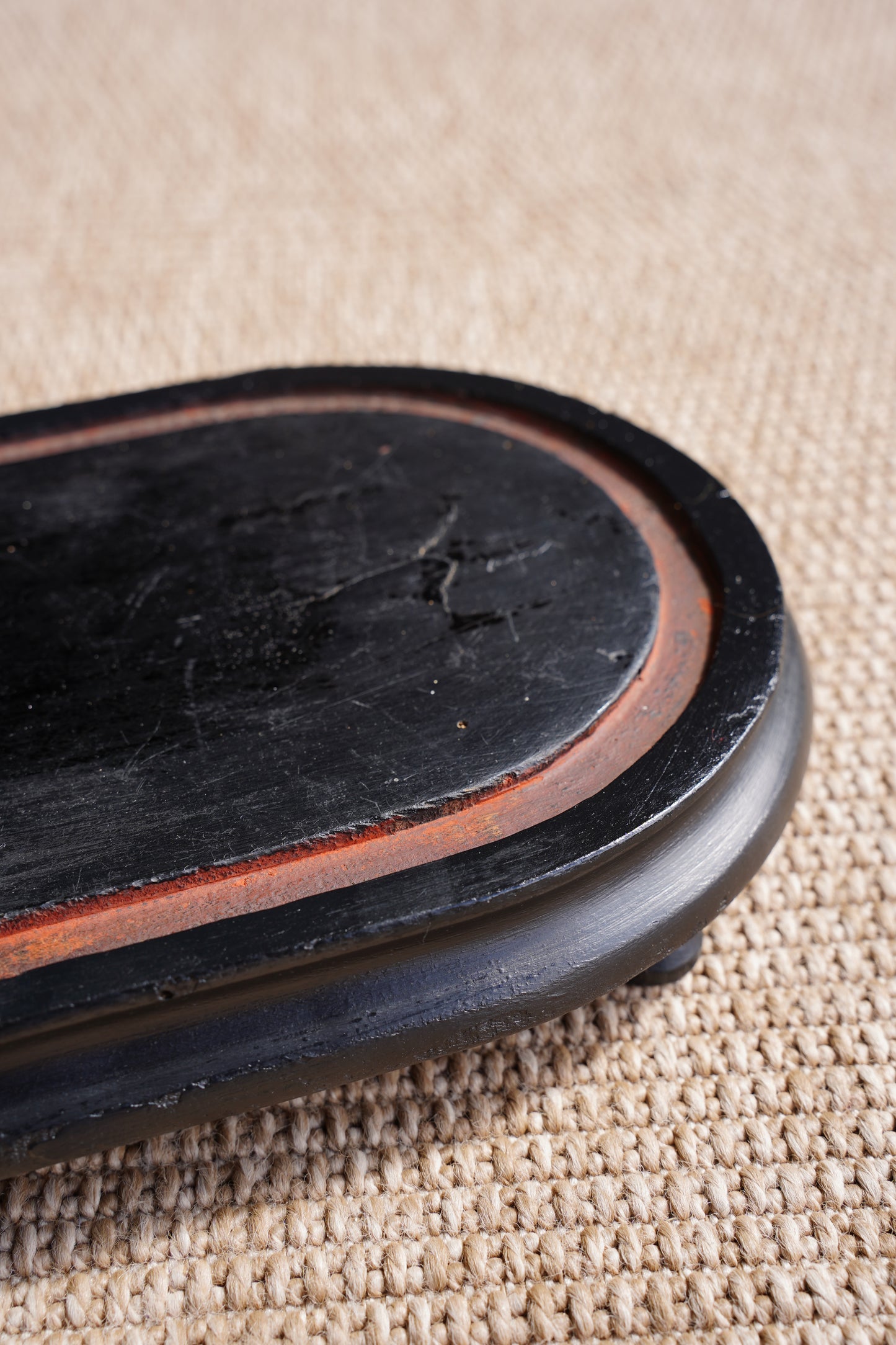 Antique Ebonized Oval Plinth Display Stand Base