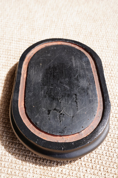 Antique Ebonized Oval Plinth Display Stand Base