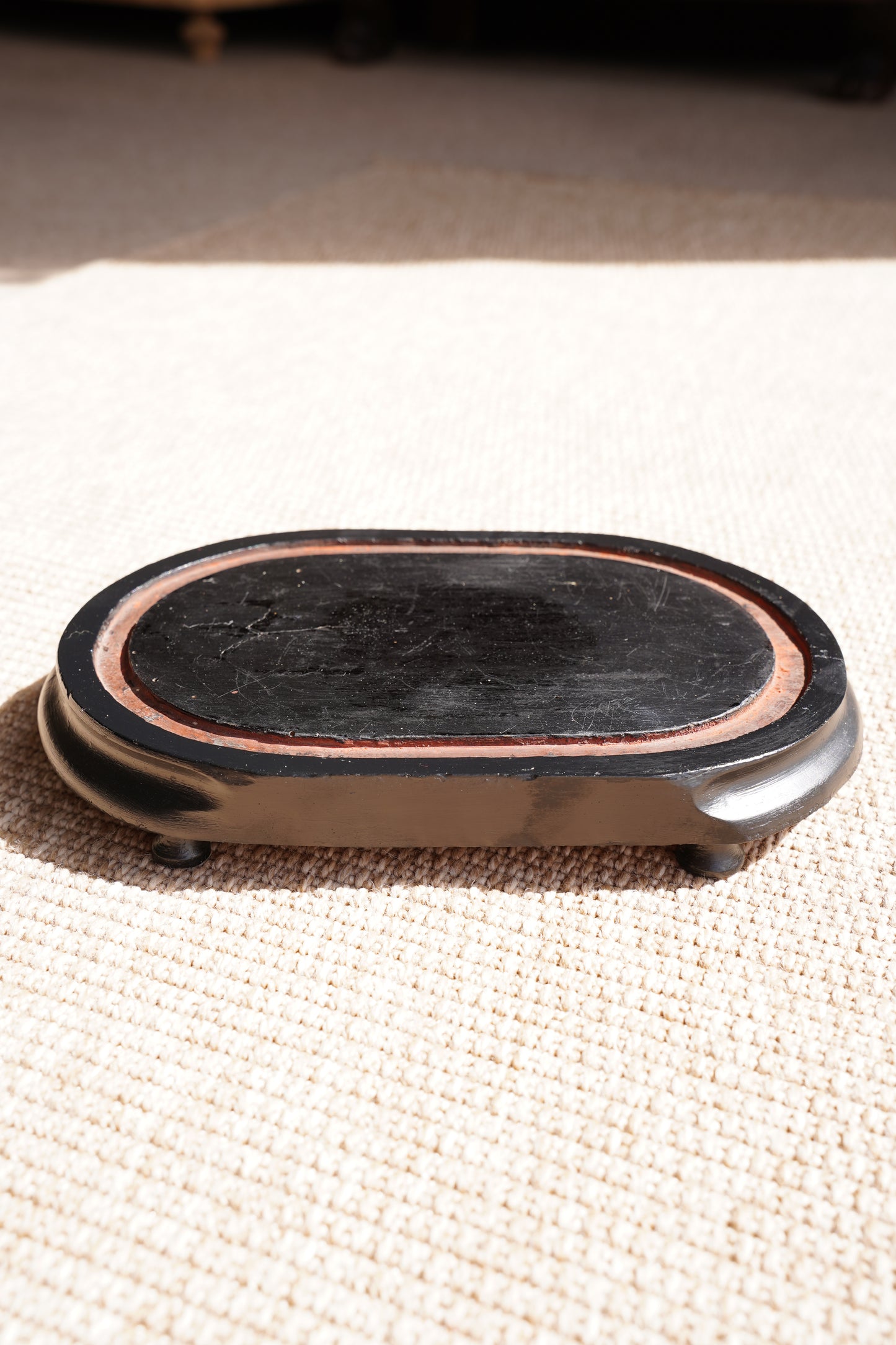 Antique Ebonized Oval Plinth Display Stand Base