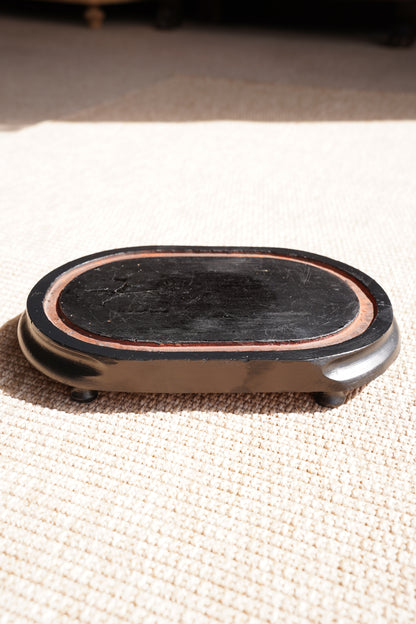 Antique Ebonized Oval Plinth Display Stand Base