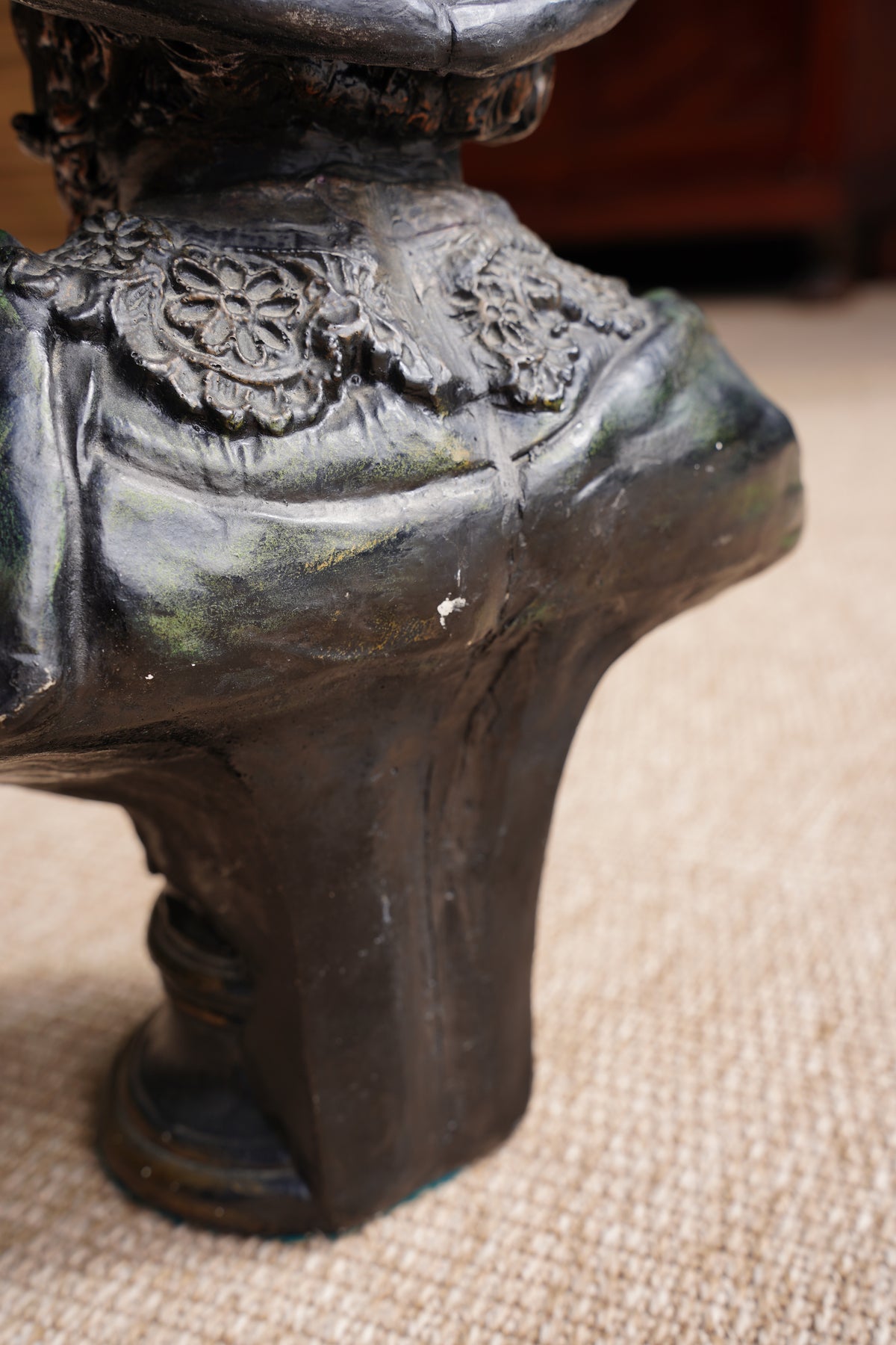 Vintage French Cavalier Bust, Bronze-Effect Plaster Sculpture