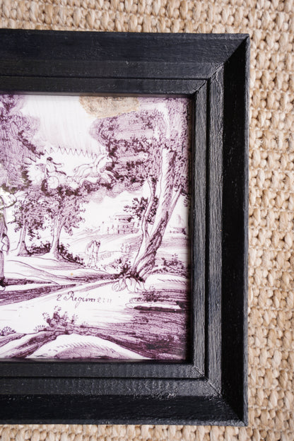Antique Dutch Delft Biblical Tile, Framed