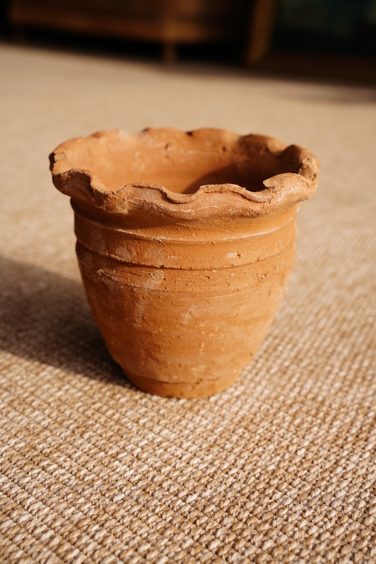 New Terracotta Ruffle Rim Garden Pot, Aged Finish