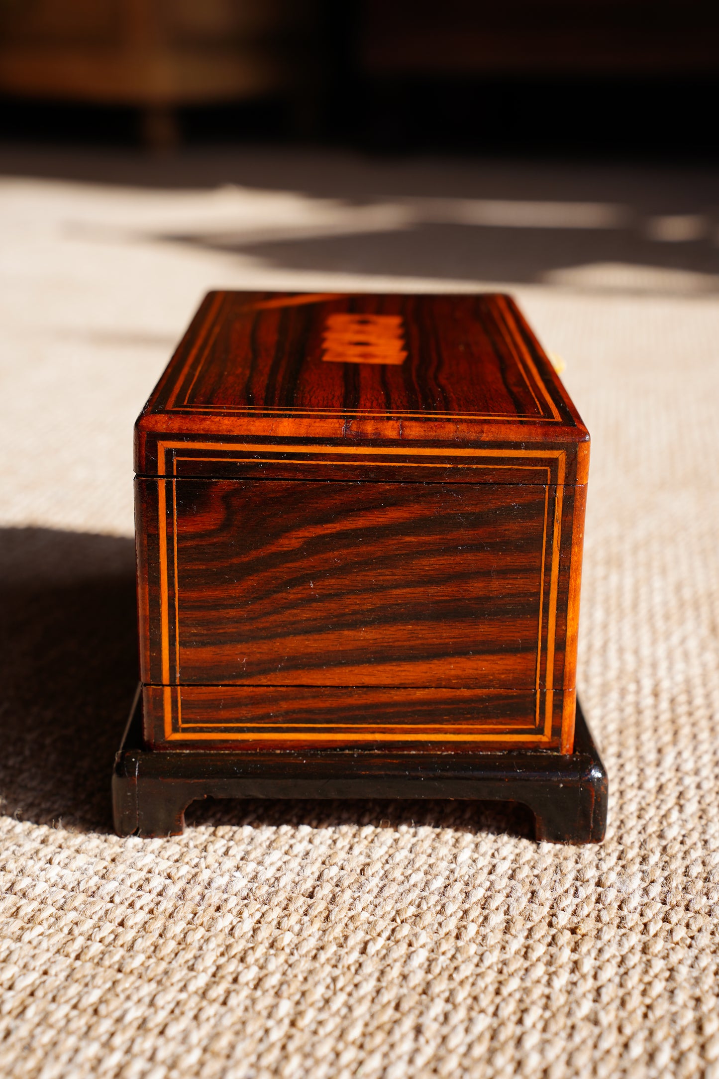 Antique Inlaid Wood Poker and Card Box with Card Suit Lid