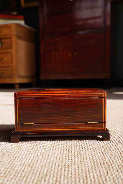 Antique Inlaid Wood Poker and Card Box with Card Suit Lid