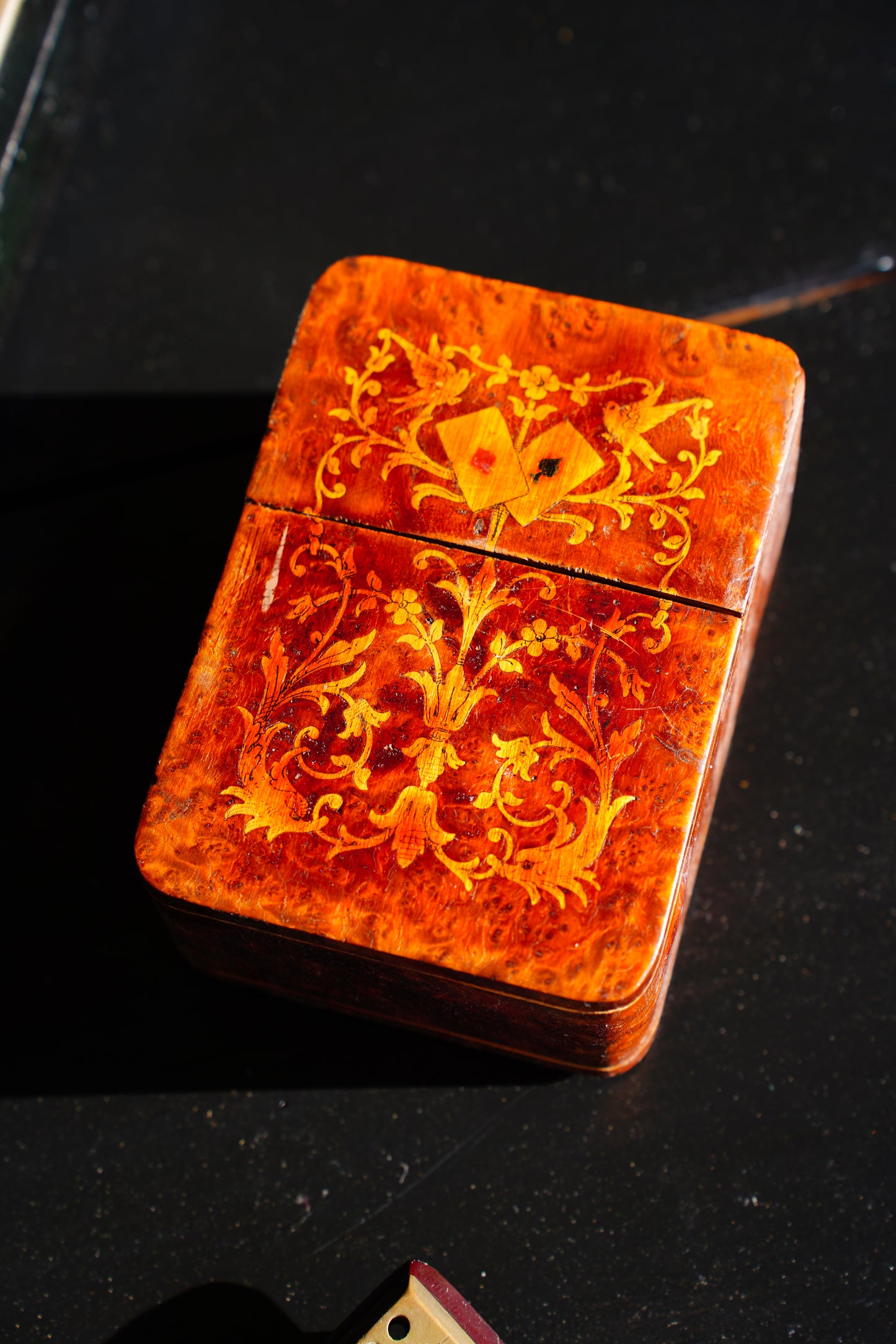 Antique Napoleon III Burl Wood Playing Card Box