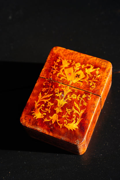 Antique Napoleon III Burl Wood Playing Card Box