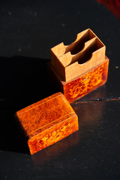 Antique Napoleon III Burl Wood Playing Card Box