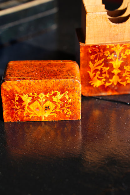 Antique Napoleon III Burl Wood Playing Card Box