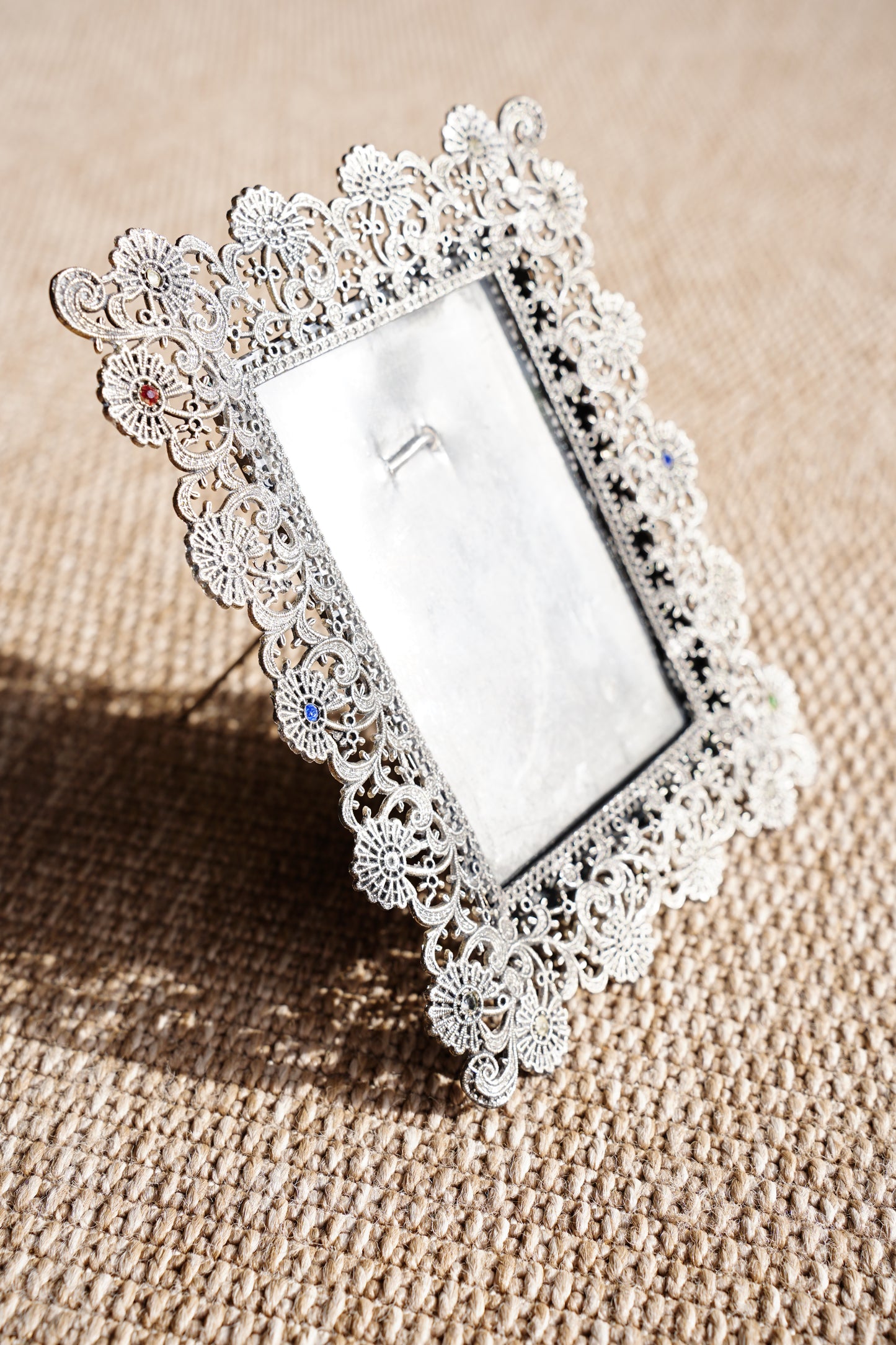 Vintage French Filigree Style Silver Tone Picture Frame