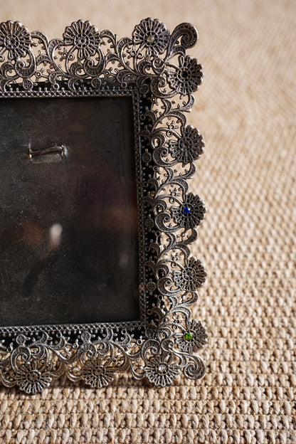 Vintage French Filigree Style Silver Tone Picture Frame
