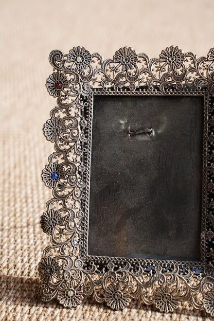 Vintage French Filigree Style Silver Tone Picture Frame