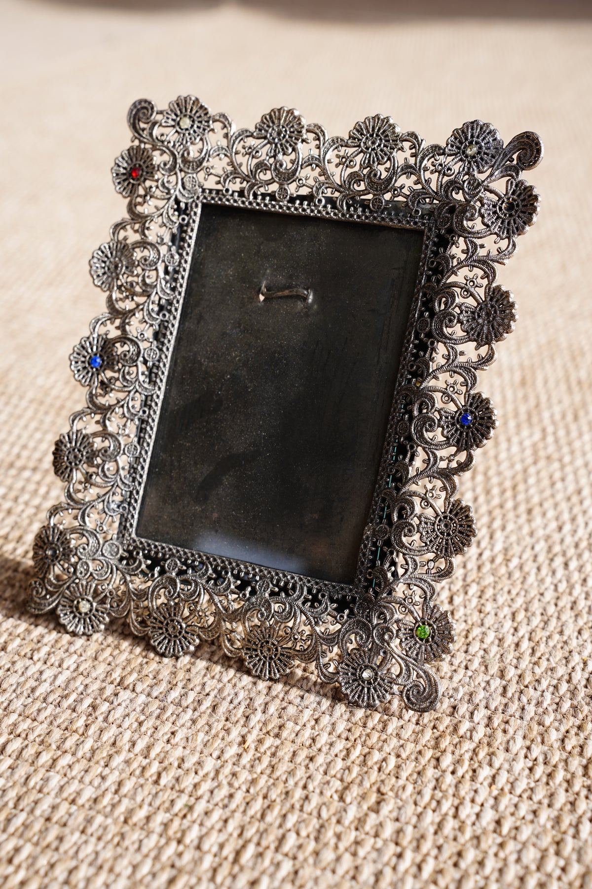 Vintage French Filigree Style Silver Tone Picture Frame