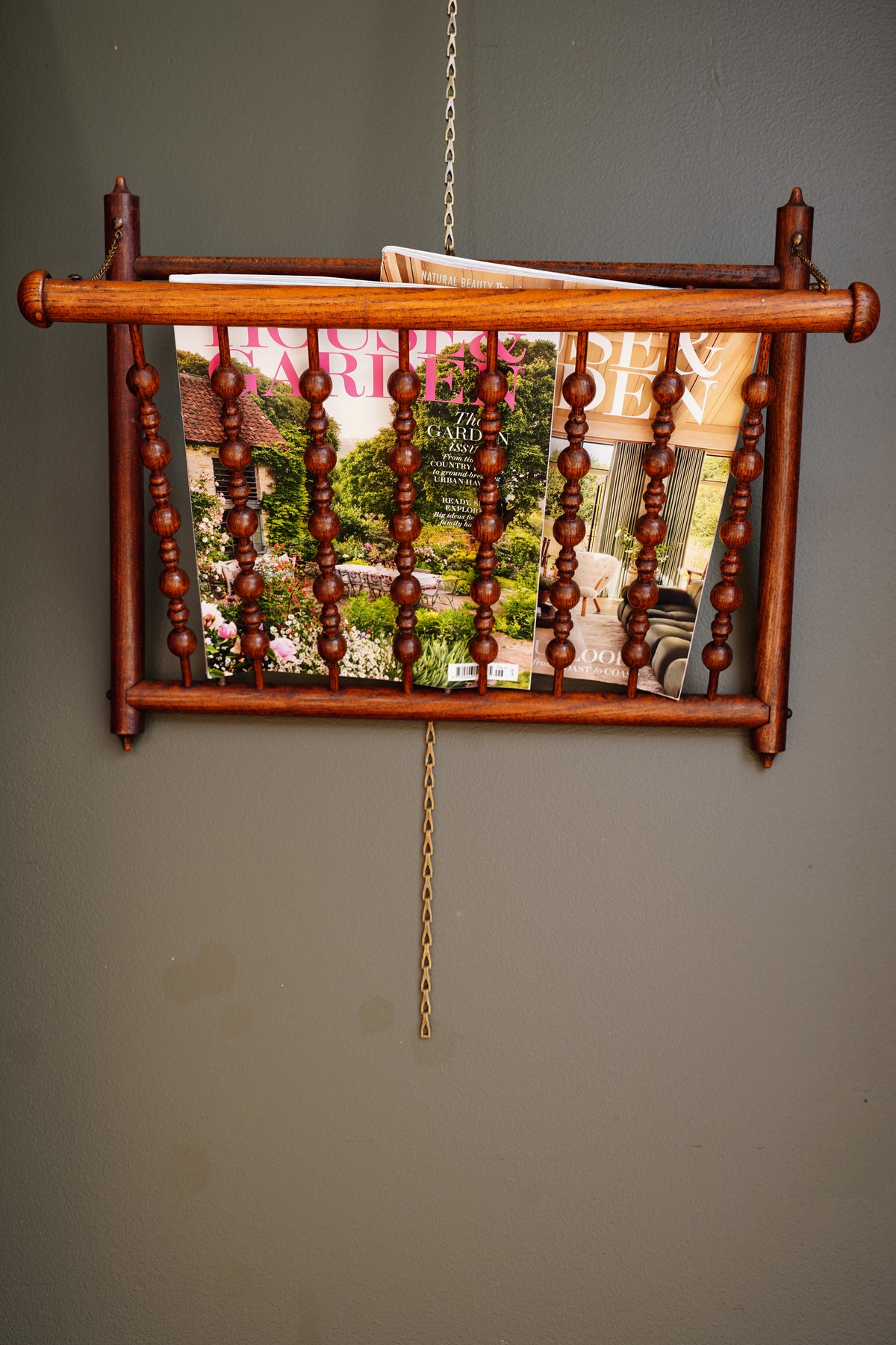 Antique Walnut Folding Wall Magazine Rack