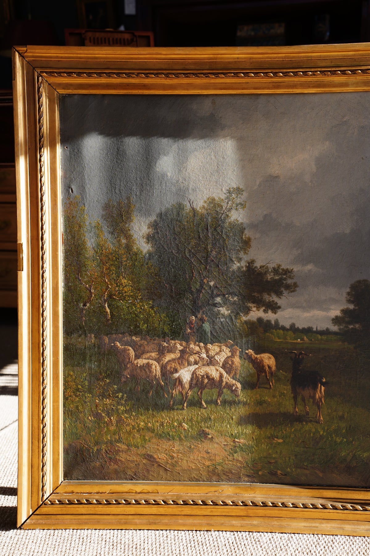 Antique French Sheep Painting Oil Painting, Circa 1880