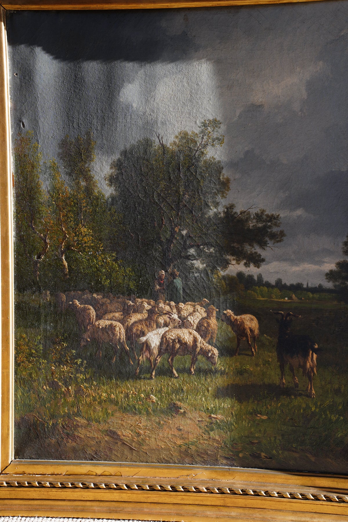 Antique French Sheep Painting Oil Painting, Circa 1880