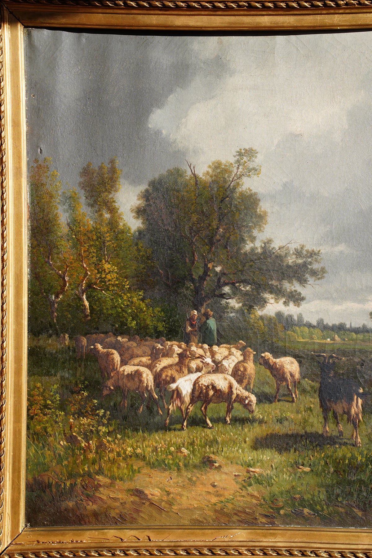 Antique French Sheep Painting Oil Painting, Circa 1880