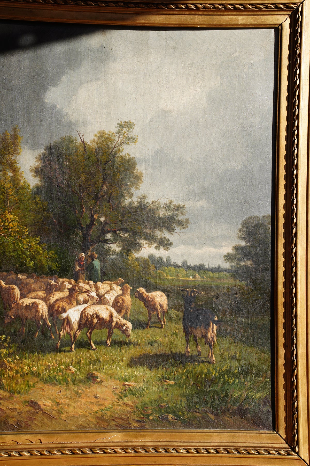 Antique French Sheep Painting Oil Painting, Circa 1880