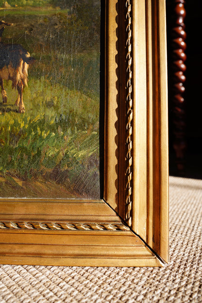 Antique French Sheep Painting Oil Painting, Circa 1880