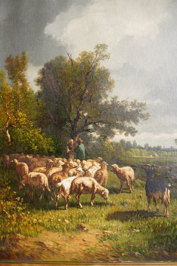 Antique French Sheep Painting Oil Painting, Circa 1880 secondary view