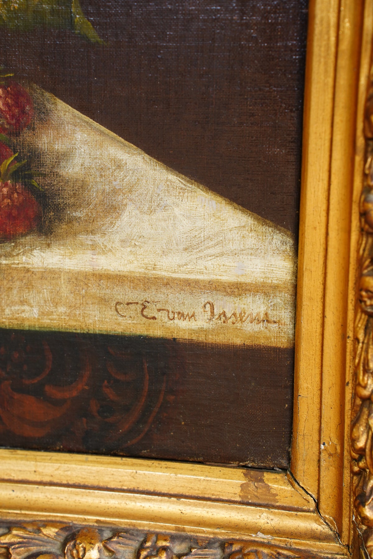 Antique Signed Dutch Still Life Oil Painting, Flowers and Fruit