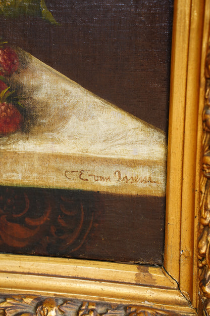 Antique Signed Dutch Still Life Oil Painting, Flowers and Fruit