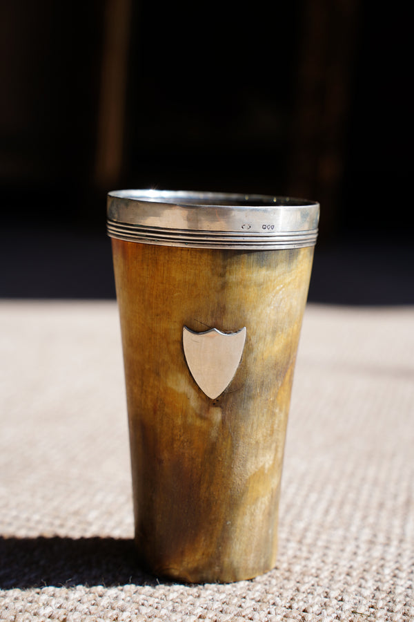 Antique English Horn Cup, Silver Rim and Irish Harp Shield, London 1880 secondary view