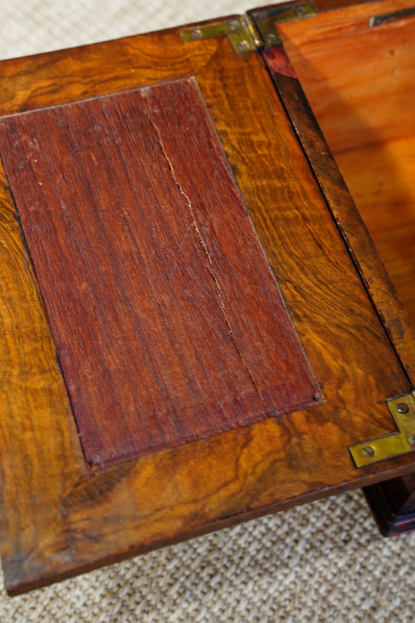 Antique Victorian Burr Walnut Box with Brass Handle, Circa 1860