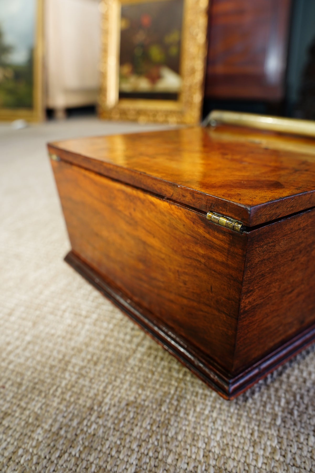 Antique Victorian Burr Walnut Box with Brass Handle, Circa 1860