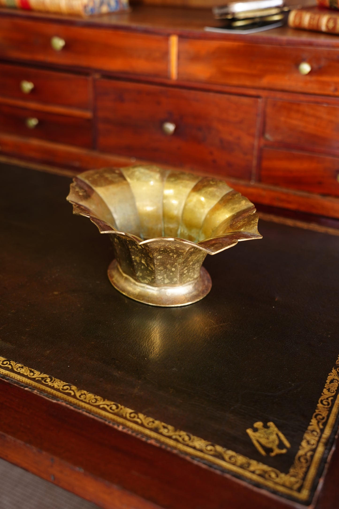 Vintage Brass Scalloped Planter
