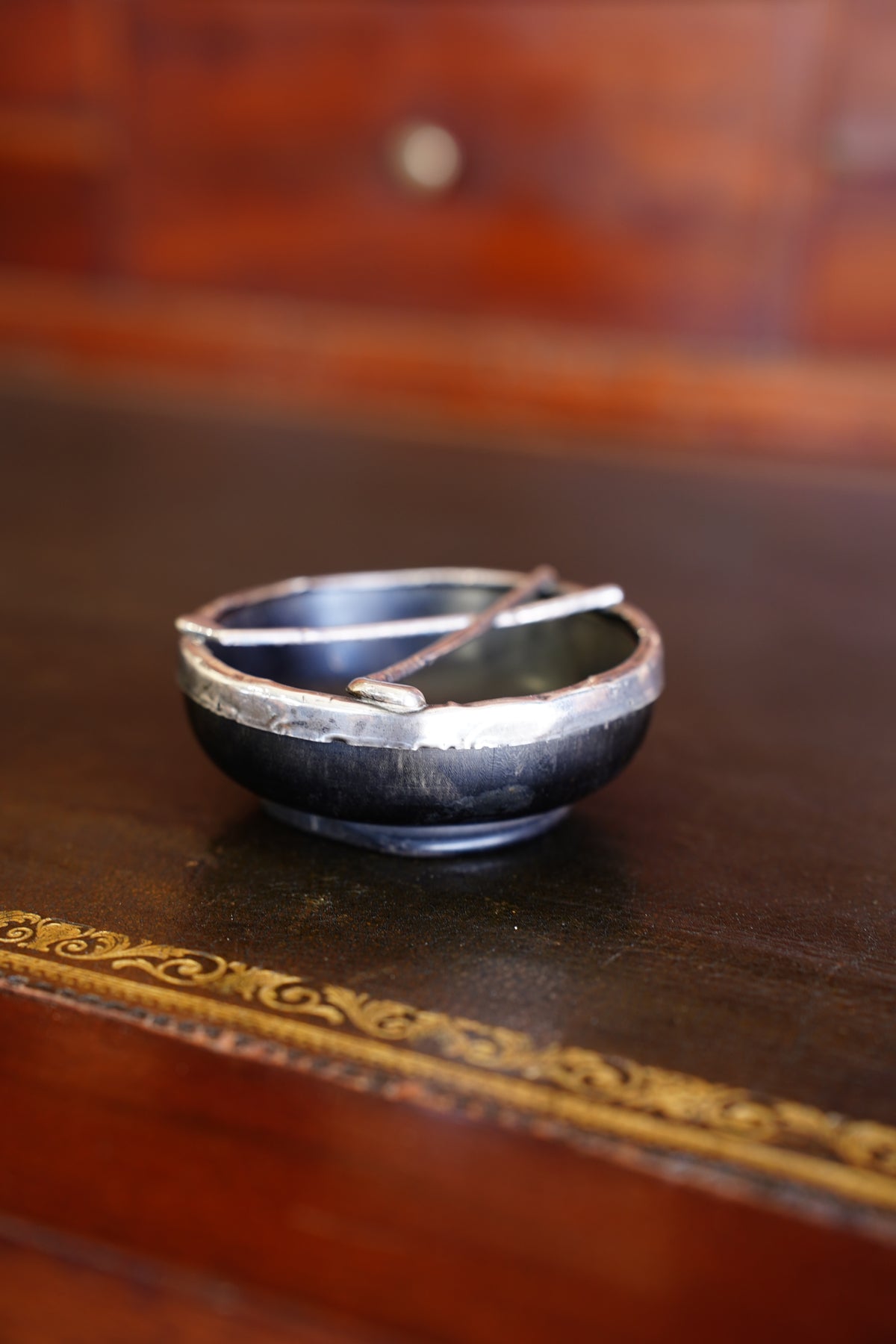 Antique Edwardian Sterling Silver and Horn Golf Dish