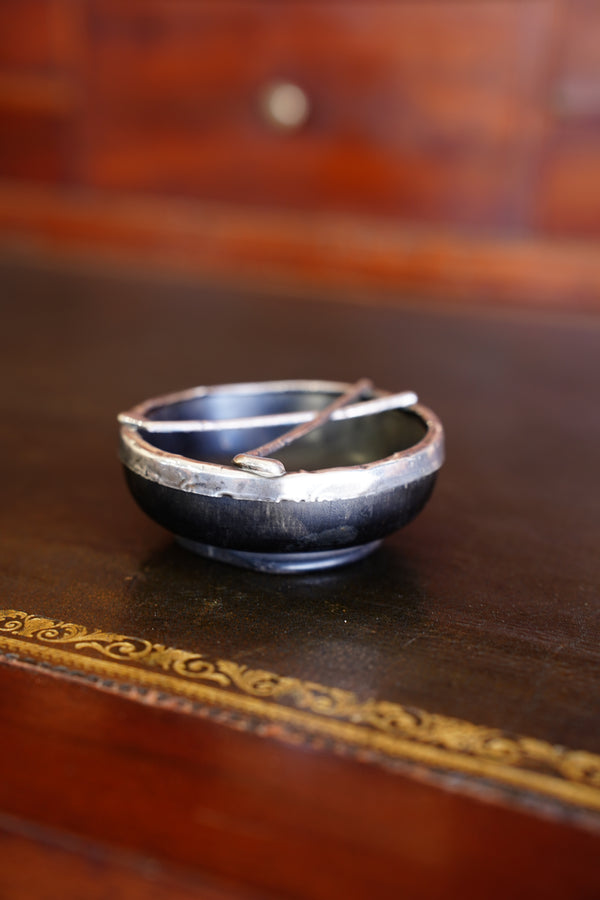 Antique Edwardian Sterling Silver and Horn Golf Dish secondary view