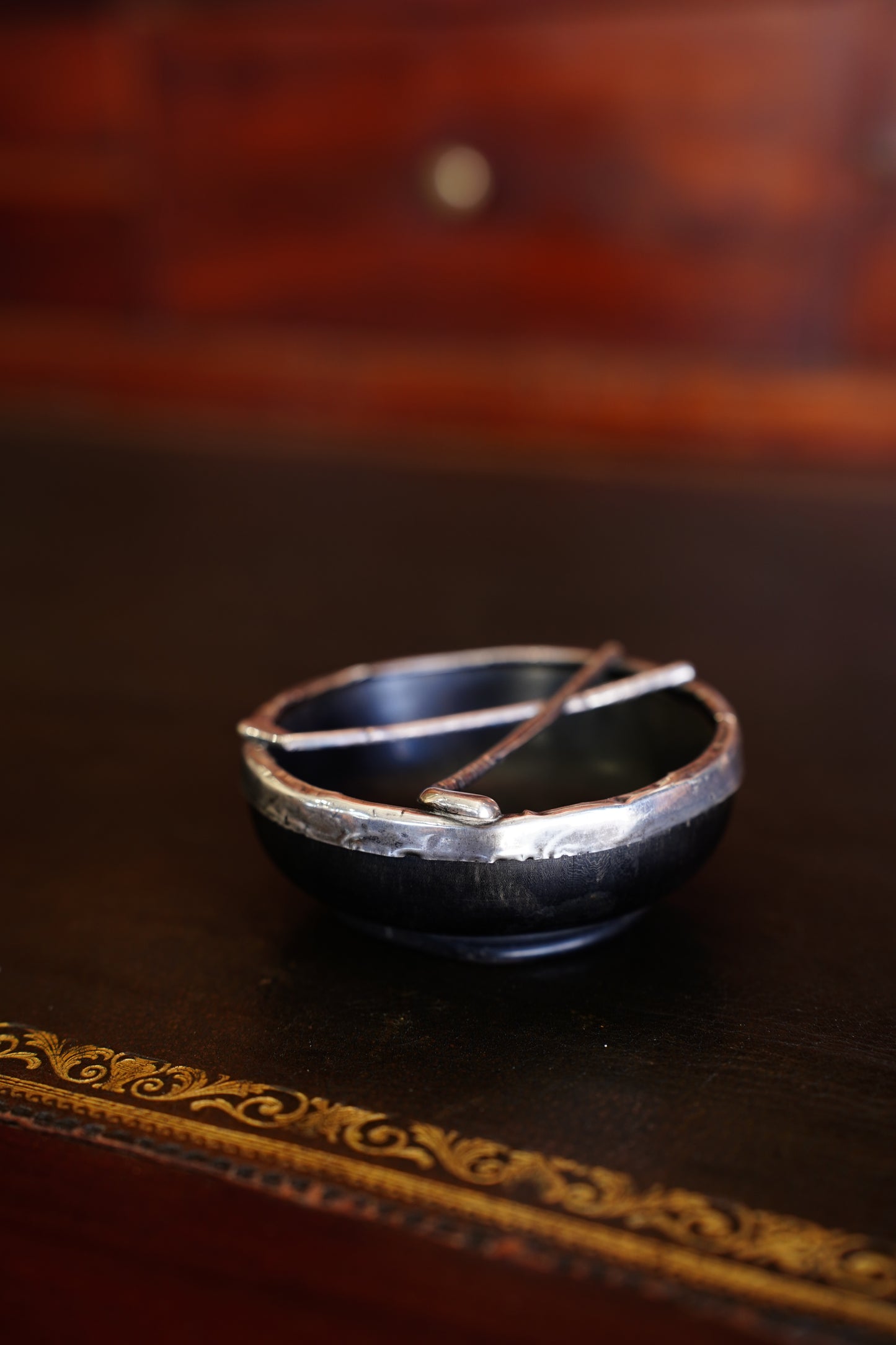 Antique Edwardian Sterling Silver and Horn Golf Dish