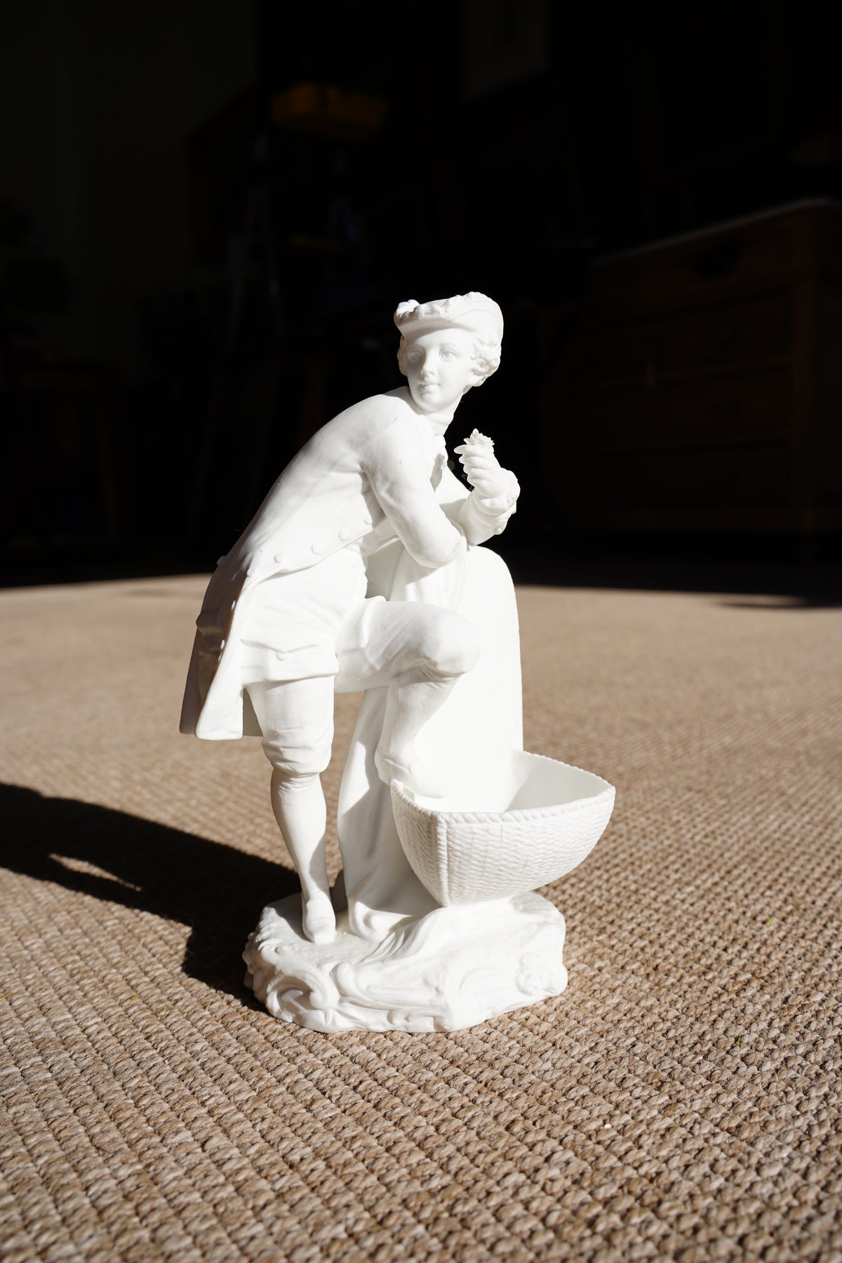 Antique French Rococo Style Bisque Figural Spill Vase
