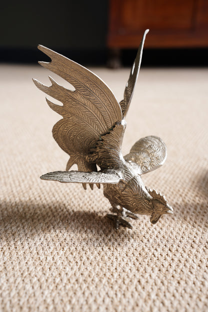 Pair of Vintage Silver Plate Fighting Roosters