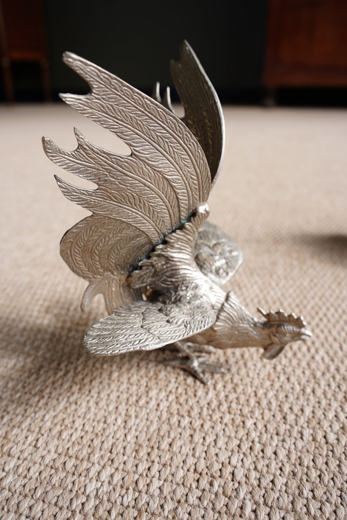 Pair of Vintage Silver Plate Fighting Roosters