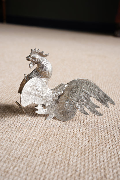 Pair of Vintage Silver Plate Fighting Roosters