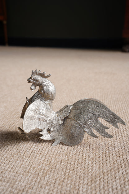 Pair of Vintage Silver Plate Fighting Roosters