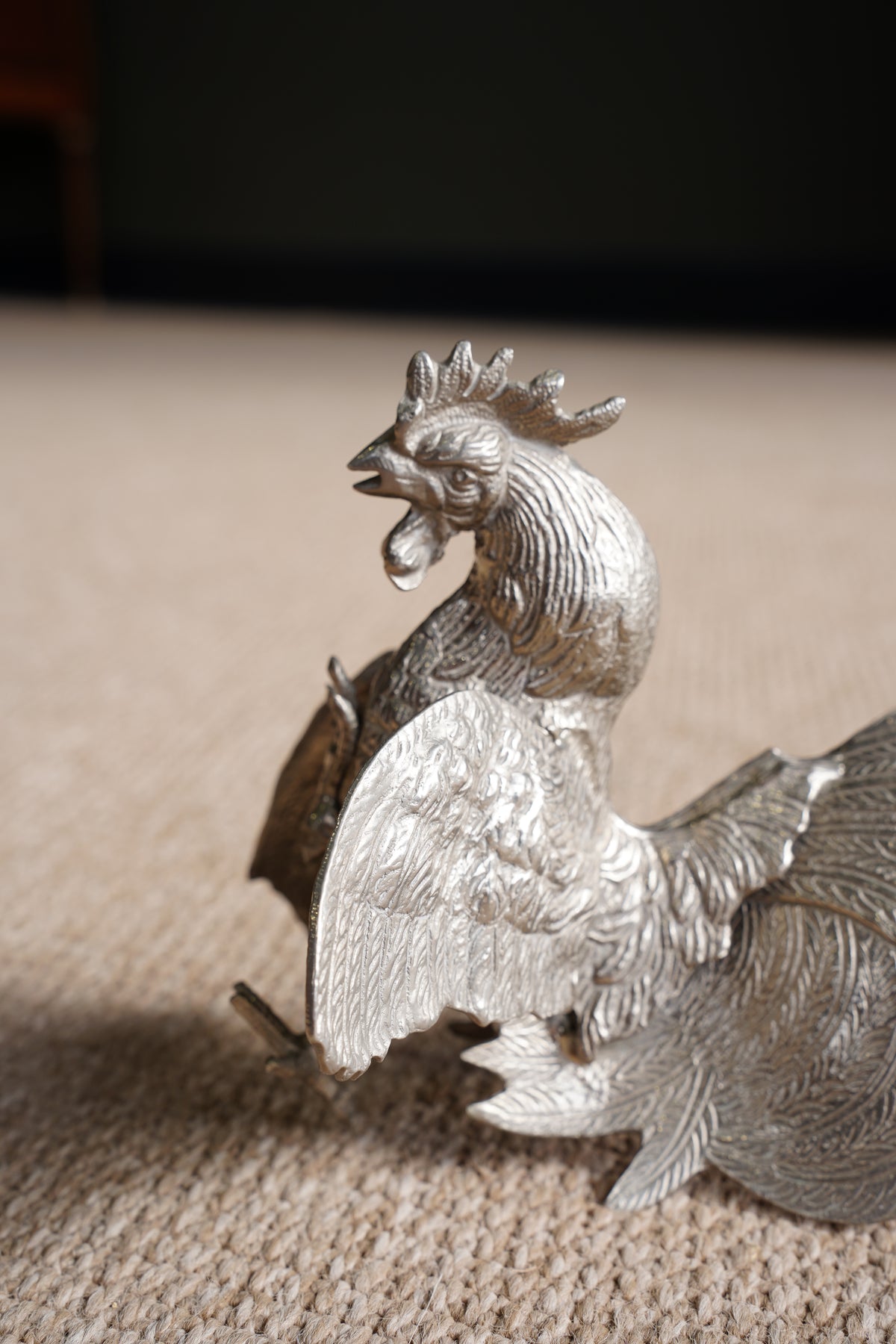 Pair of Vintage Silver Plate Fighting Roosters