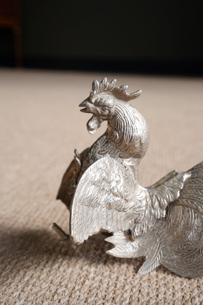 Pair of Vintage Silver Plate Fighting Roosters