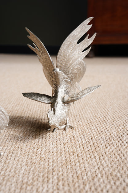 Pair of Vintage Silver Plate Fighting Roosters