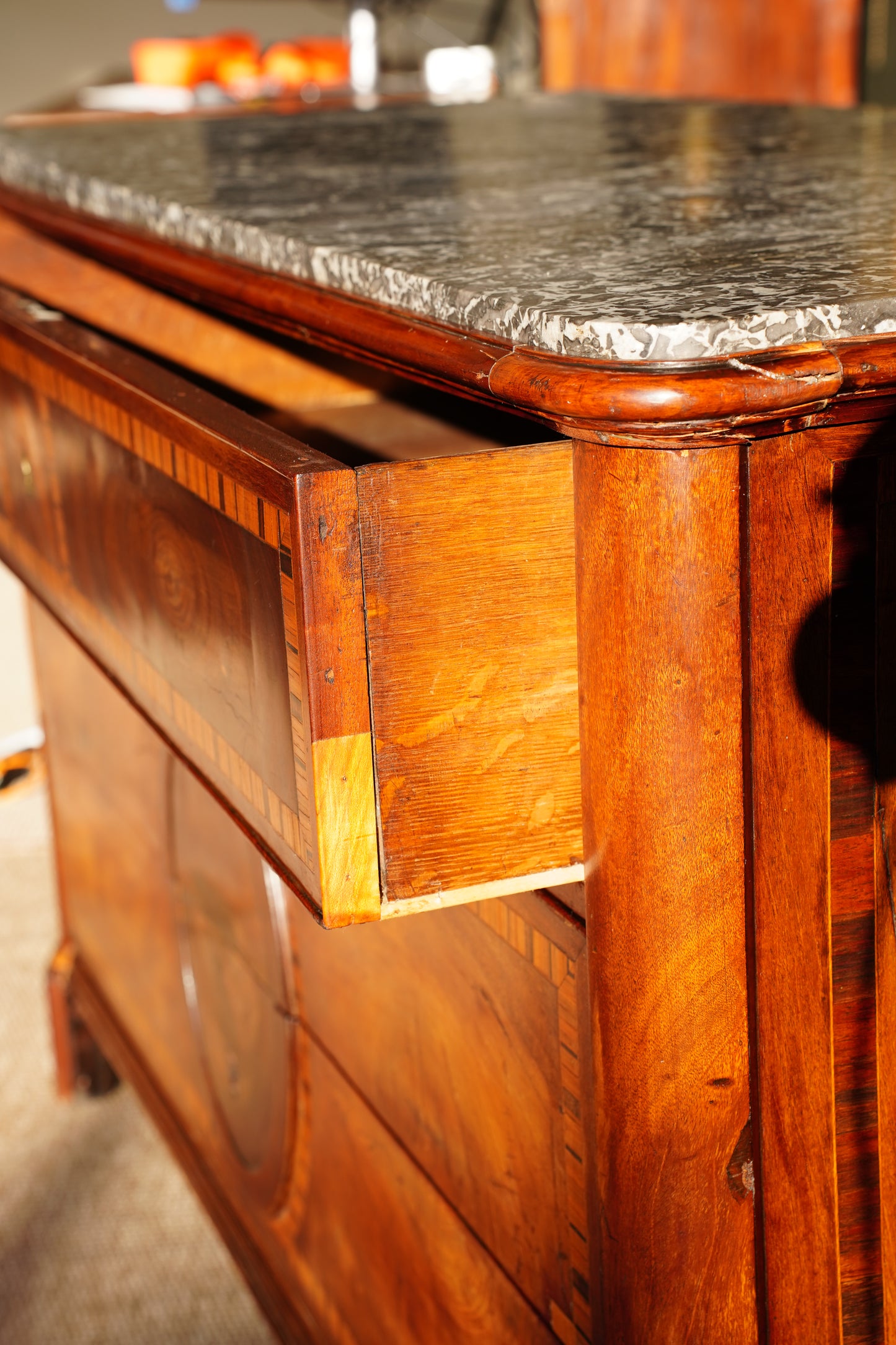 Antique French Mahogany Marble Top Commode
