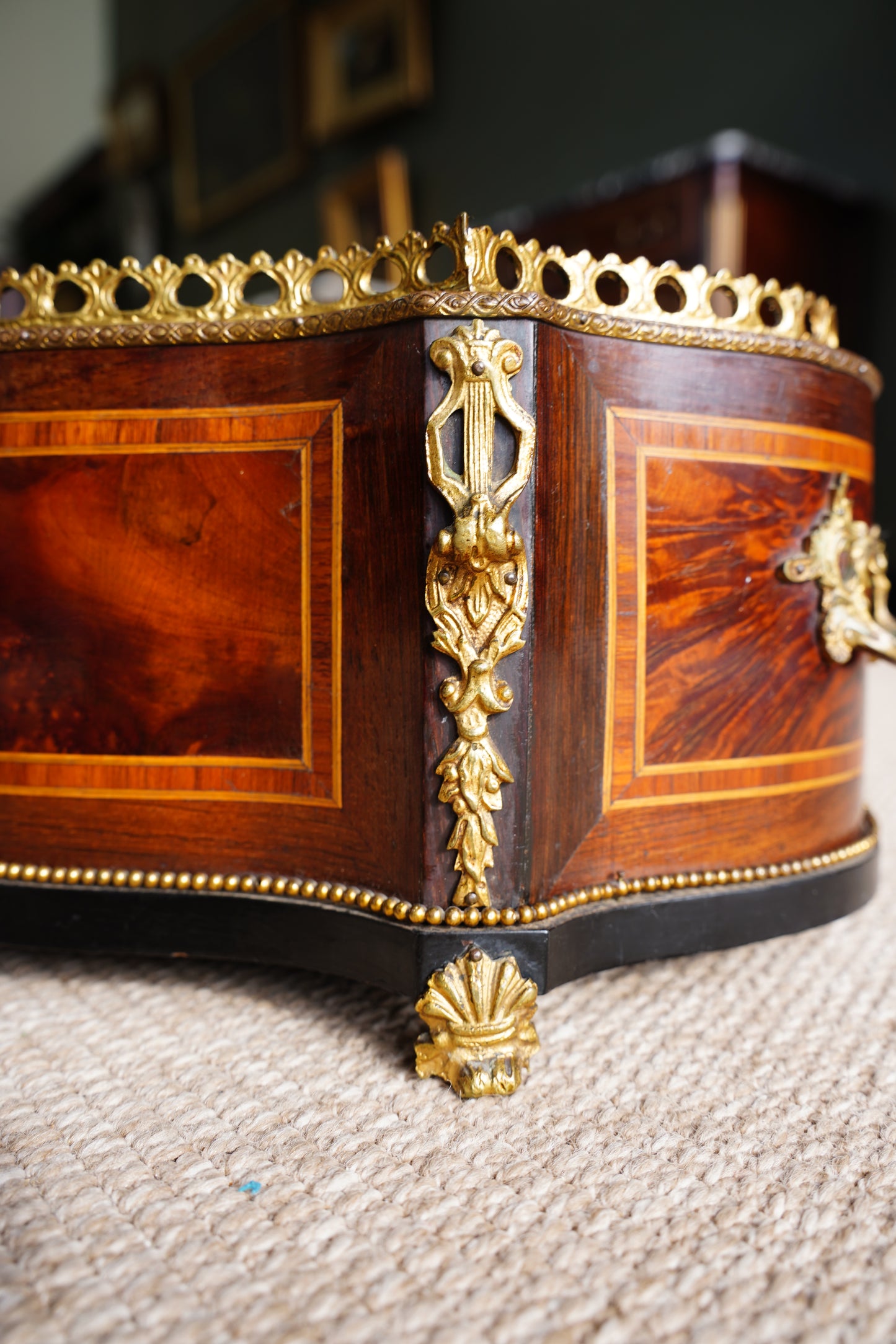 Antique French Louis XV Revival Burl Walnut Jardiniere Planter