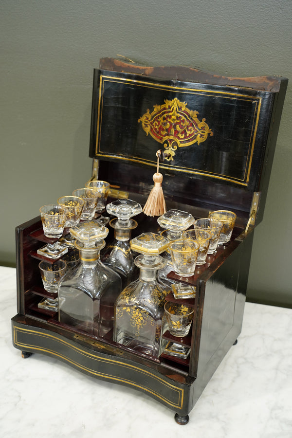 Antique French Napoleon III Ebonized Cave a Liqueur, Boulle Inlay, Circa 1880 secondary view
