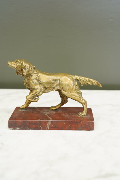 French Brass Setter Dog Figure on Marble