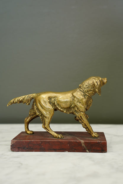 French Brass Setter Dog Figure on Marble