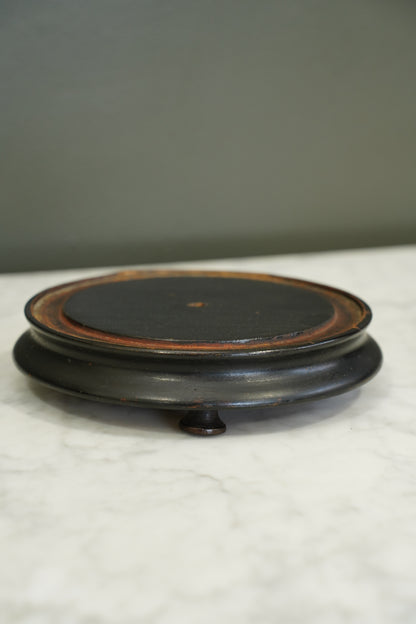 Antique French Ebonized Wood Display Riser Footed Stand, Small Round